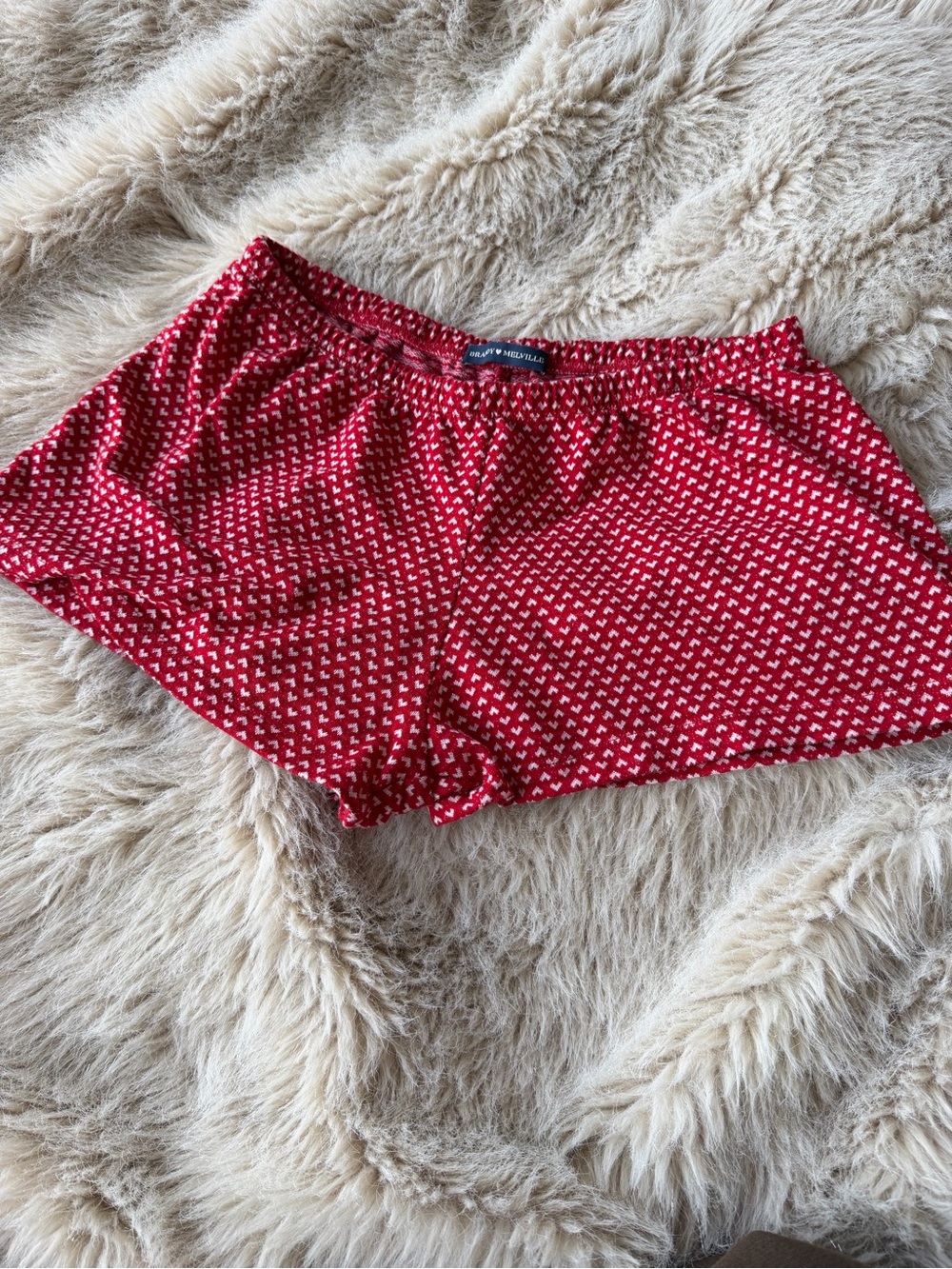 Brandy Melville Red Heart-Print Lounge Shorts